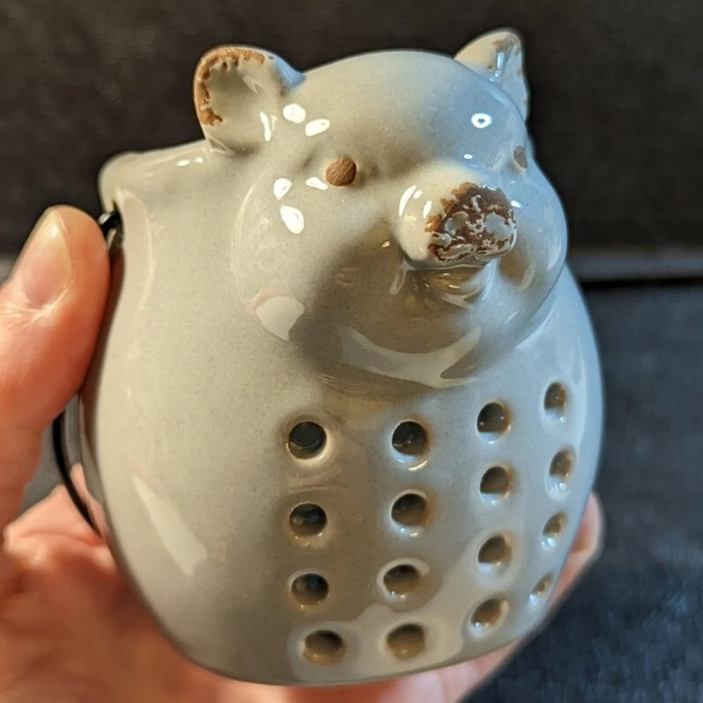 Ceramic piggy tea light or incense holder, gray pig candle lantern - Picture 3 of 10